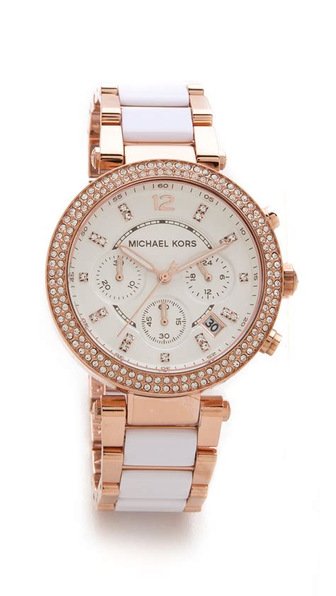 michael kors watches parker watch white rose gold|michael kors parker chronograph.